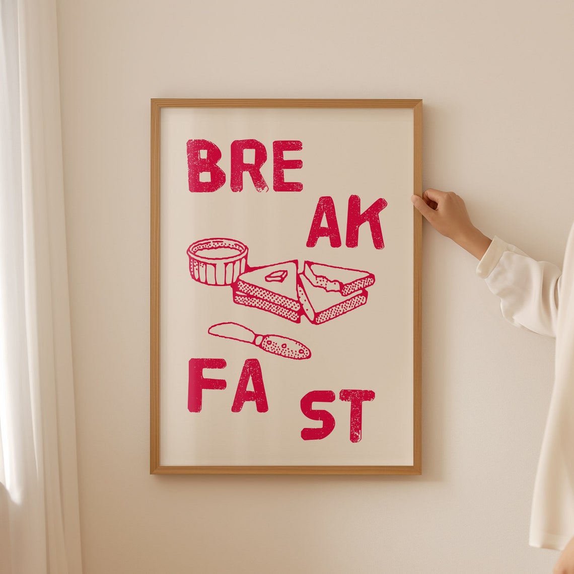 Red Break Fast Lettering Buttered Toast Vintage Breakfast Poster - Image 5