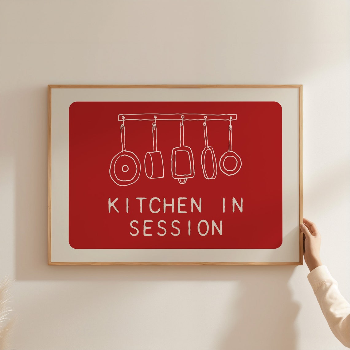 Kitchen In Session Retro Red Pans Line Art Kitchen Wall Poster - Image 4