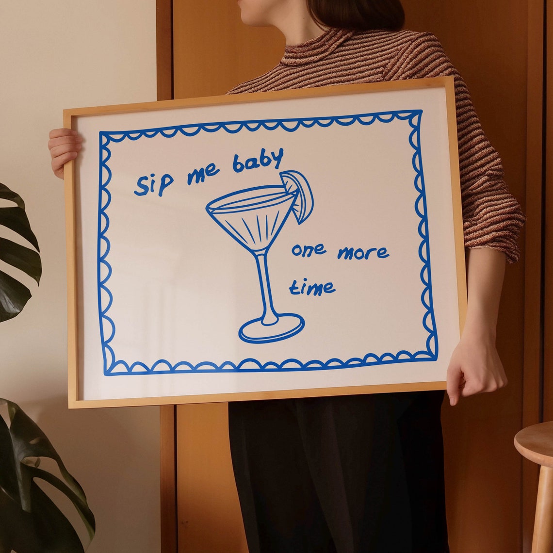 Sip Me Baby One More Time Blue Martini Horizontal Bar Poster - Image 3