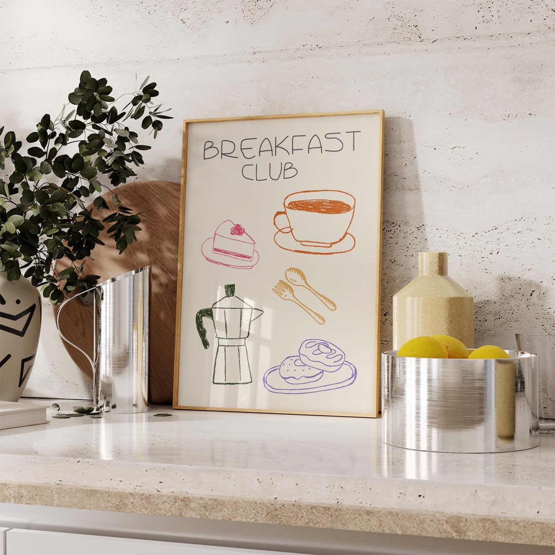 Breakfast Club Colorful Morning Icons Coffee Moka Pot Kitchen Poster - Image 3