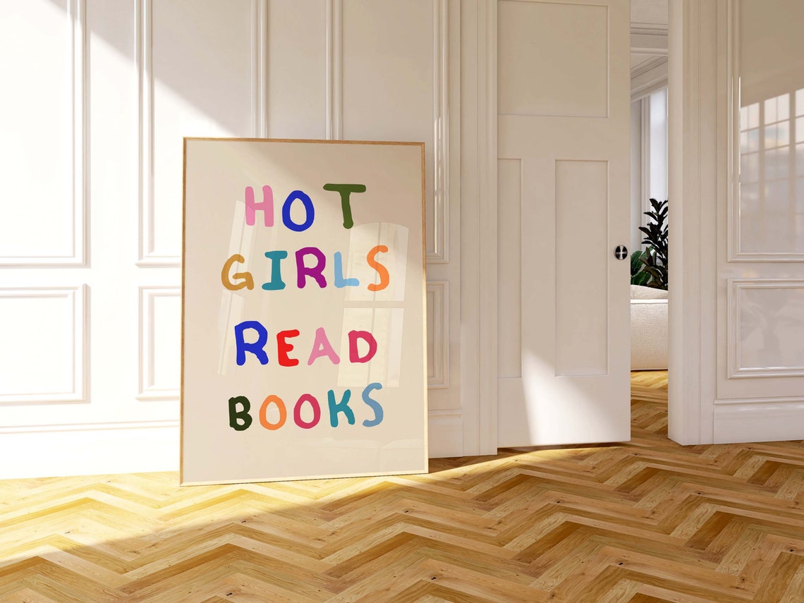 Hot Girls Read Books Colorful Hand Lettered Book Lover Quote Poster - Image 2