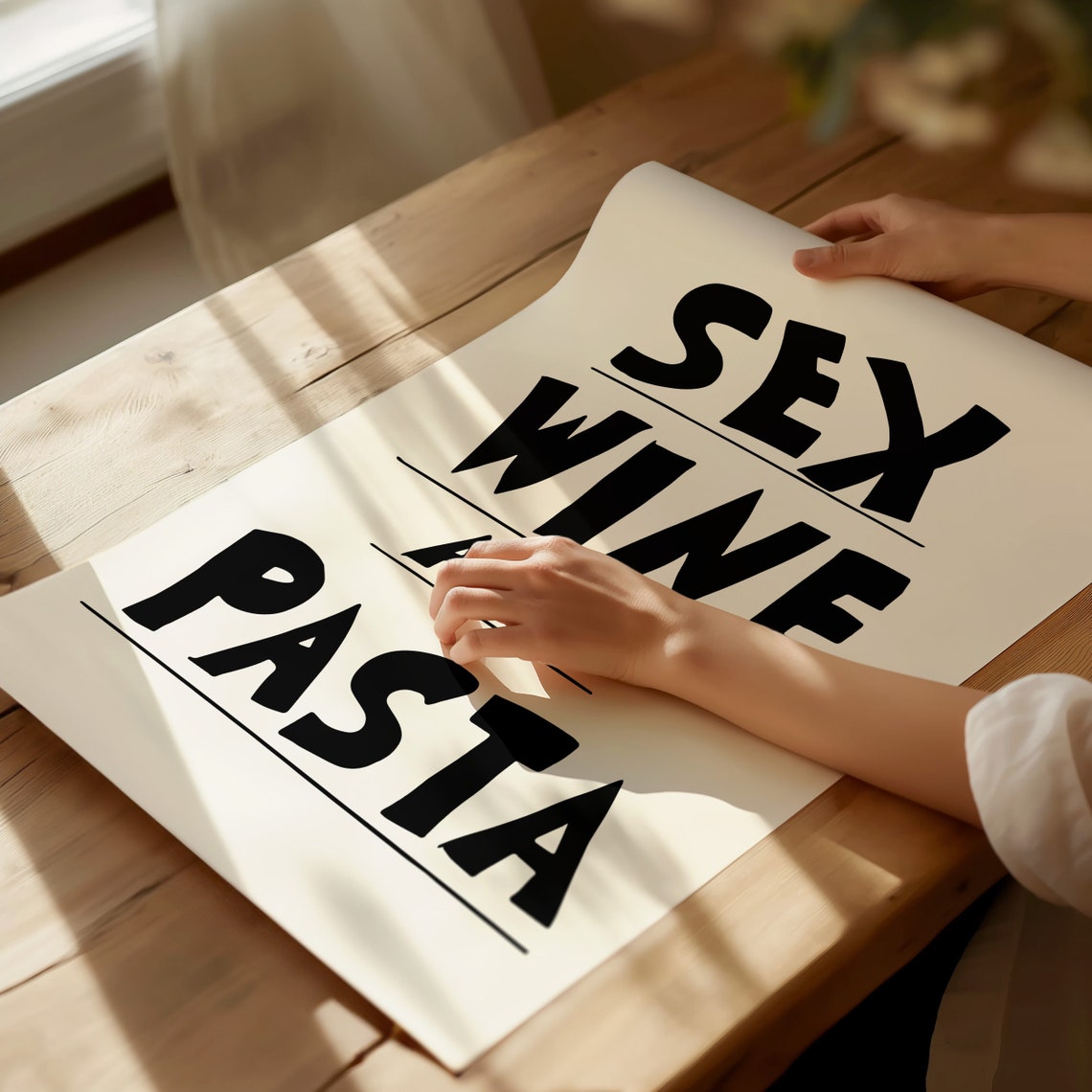 Sex Wine And Pasta Black Bold Typography Funny Kitchen Wall Poster - Image 2