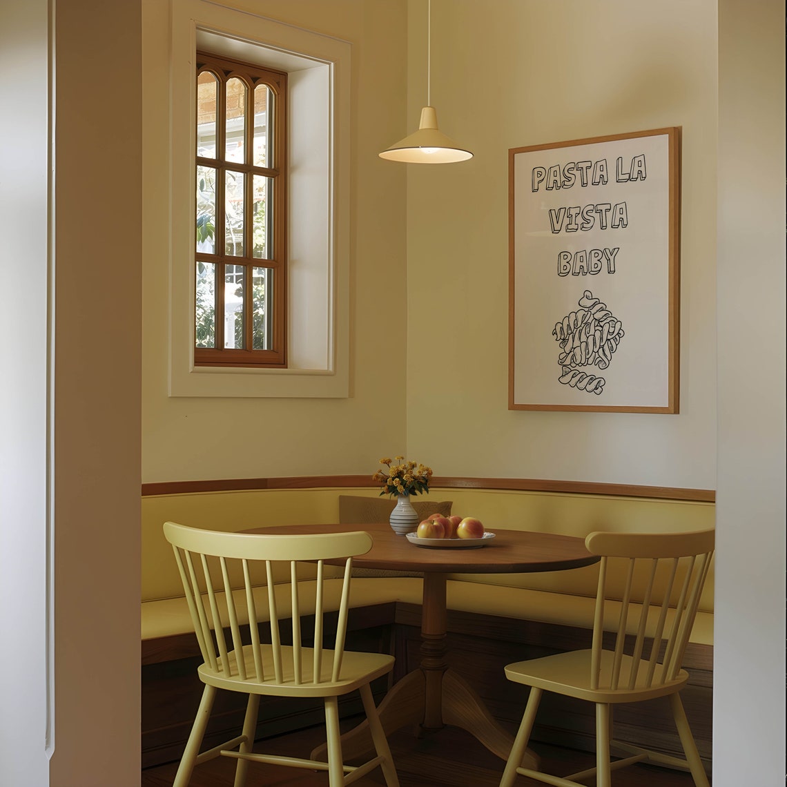 Pasta La Vista Baby Funny Fusilli Pasta Kitchen Line Art Wall Poster - Image 2