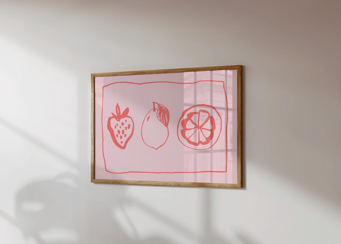 Pink Strawberry Lemon Citrus Fruit Trio Retro Kitchen Poster - Image 2