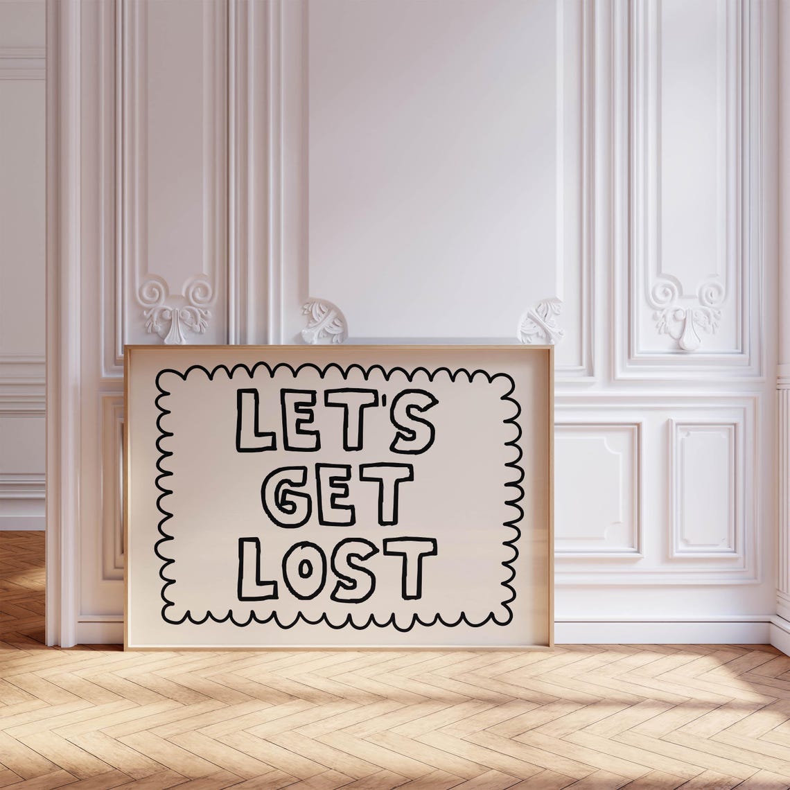 Lets Get Lost Wanderlust Travel Quote Retro Scallop Border Poster - Image 2