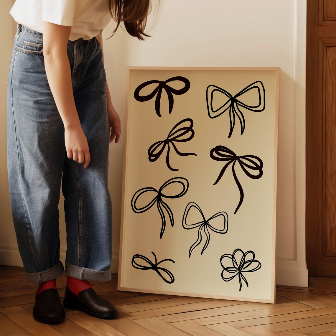 Black Bow Collage Trendy Minimal Line Art Coquette Poster Decor - Image 3