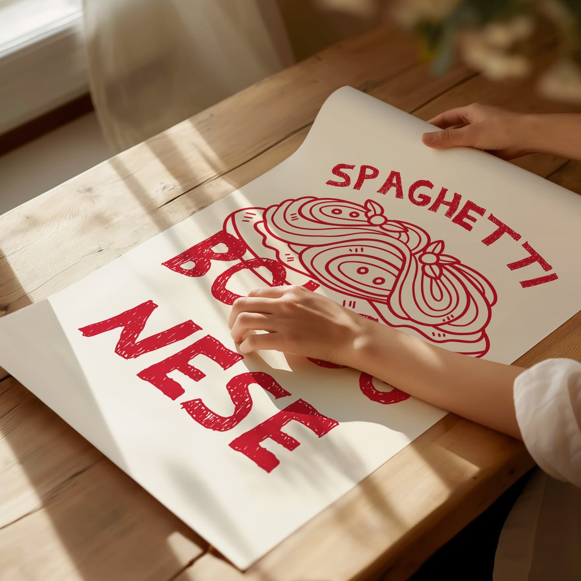 Spaghetti Bolognese Red Line Art Italian Pasta Kitchen Poster - Image 2