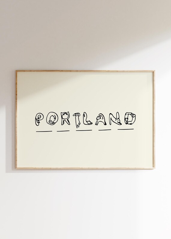 Portland Cat Print Funny Lover Gift Minimalist Poster Typography Art Black And White Decor For Dorm Room Quirky Oregon