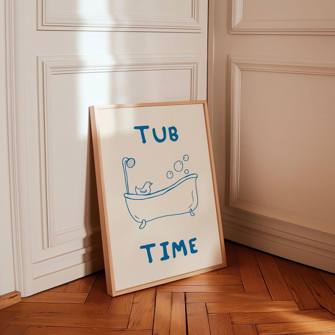 Tub Time Blue Bathtub Rubber Duck Bubbles Clean Bathroom Quote Poster - Image 3