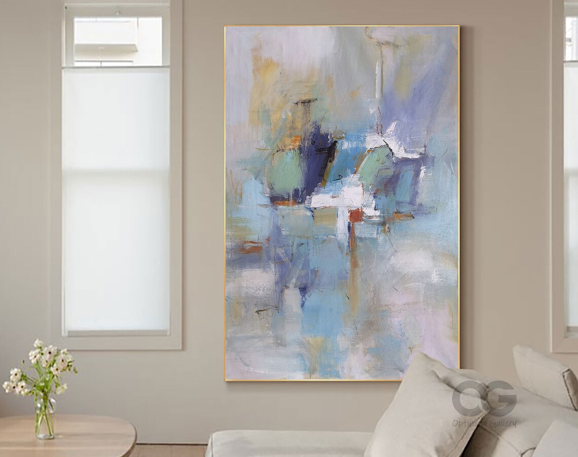 Soft Blue Lavender Abstract Modern Vertical Watercolor Painting Poster