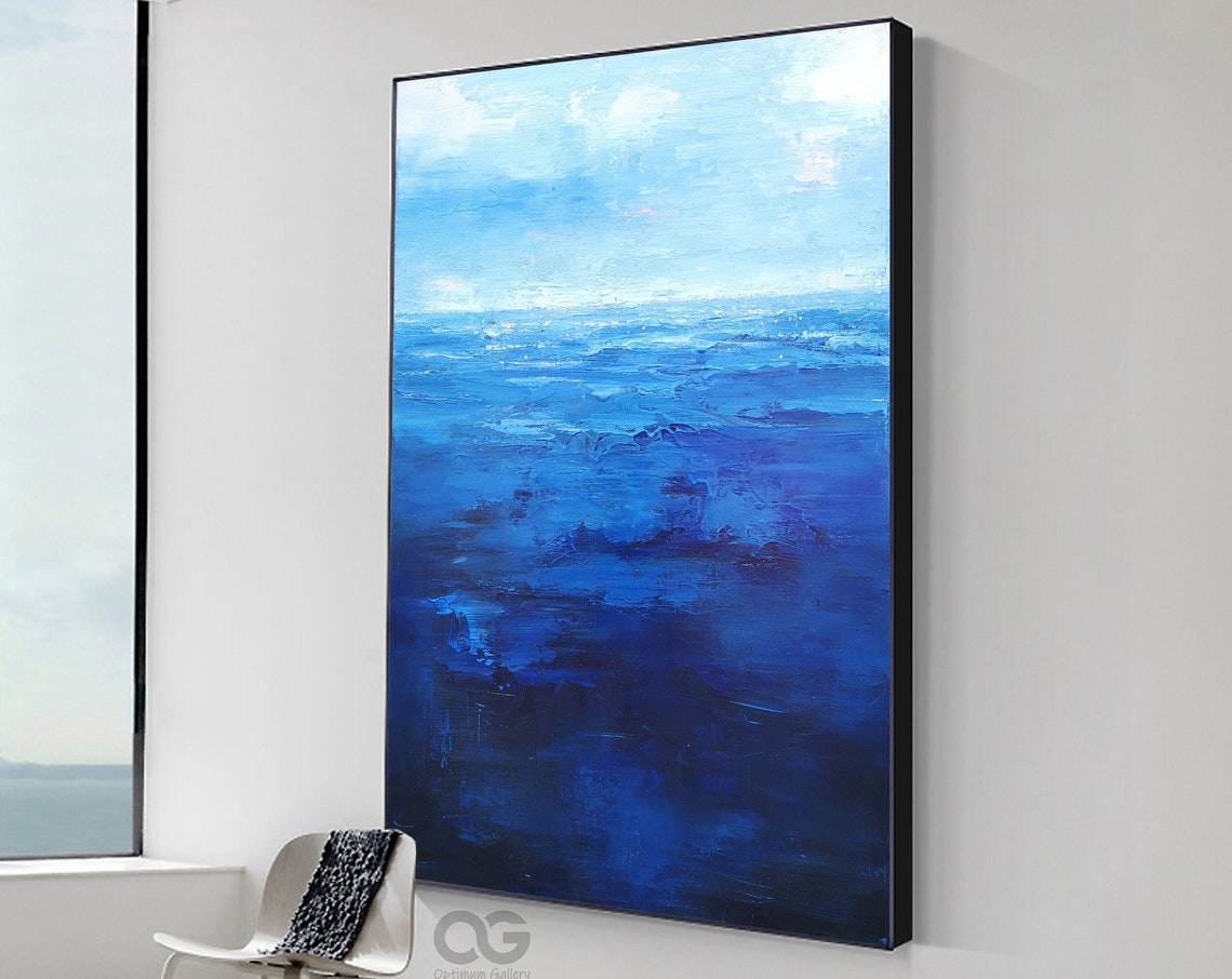 Deep Blue Ocean Vertical Abstract Moody Navy Sea Waves Painting Poster - Image 5