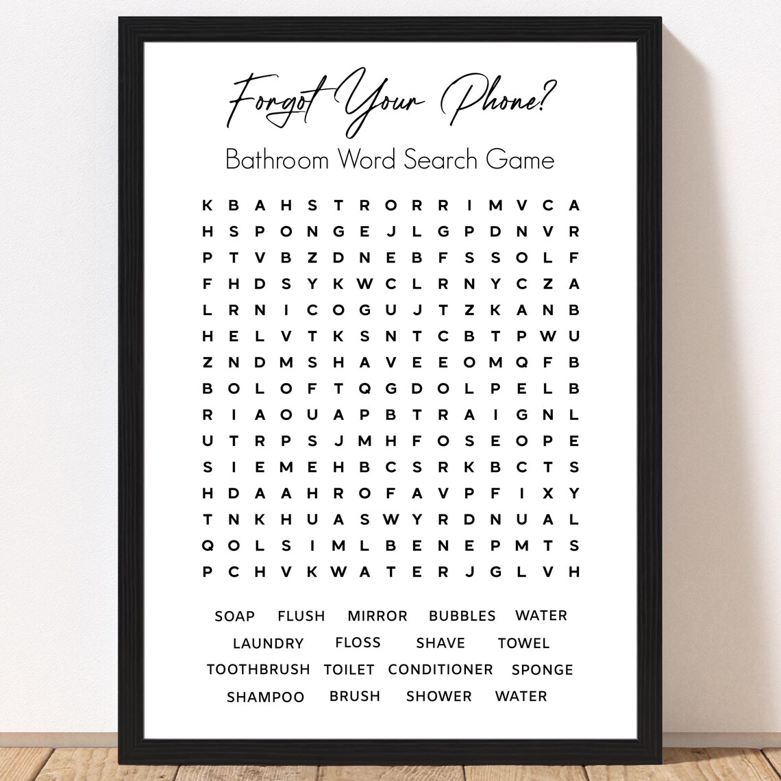Forget Your Phone Bathroom Word Search, Wall Art Print