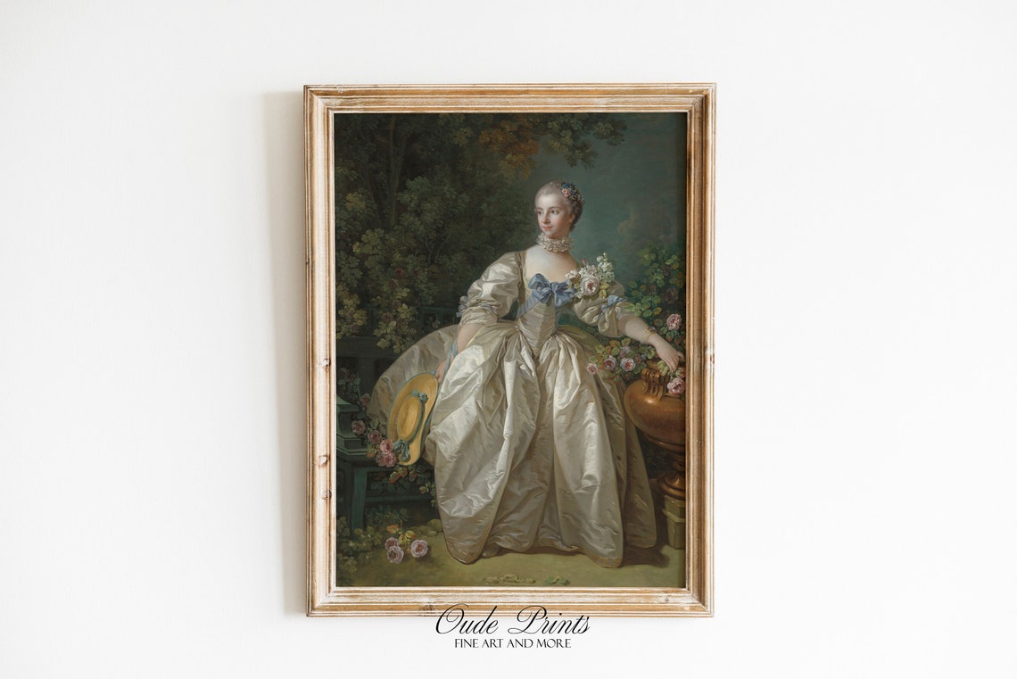 18th Century French Lady Silver Gown Rococo Style Portrait Poster