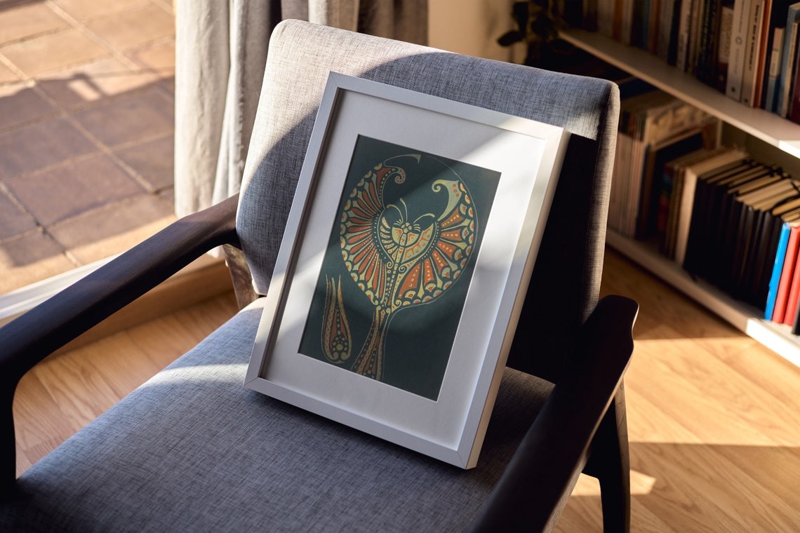 Art Deco Stylized Moth Butterfly Antique Woodblock Design Poster - Image 3