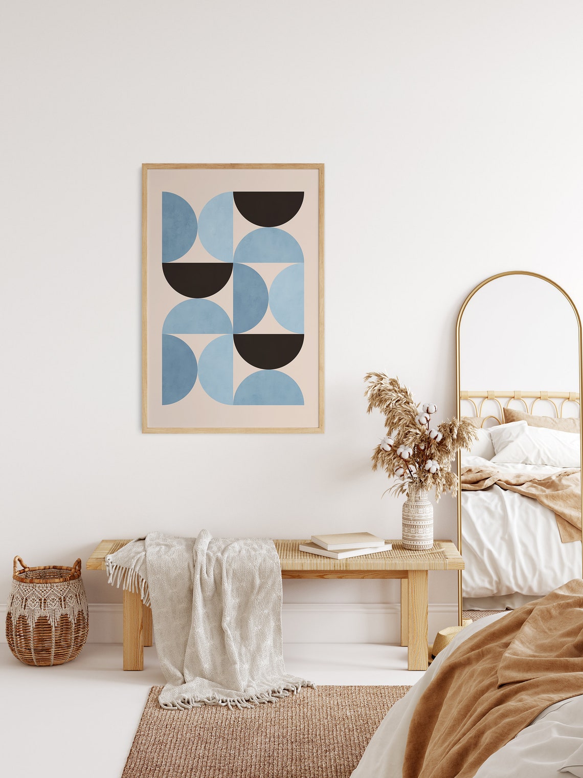 Bauhaus Semi Circle Grid In Blue And Black Geometric Art Poster - Image 2