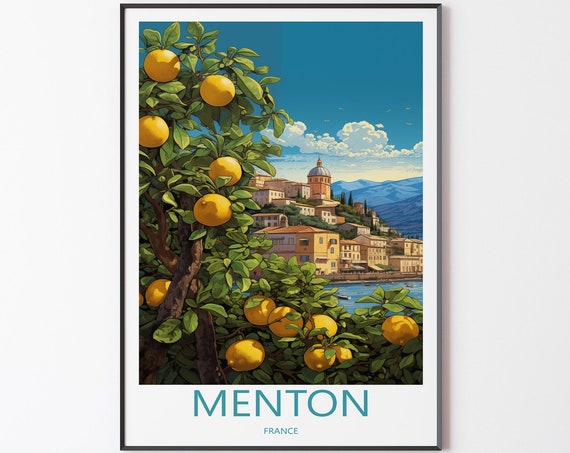 Menton Poster Wall Art Travel Print Illustration France Gift For Friends