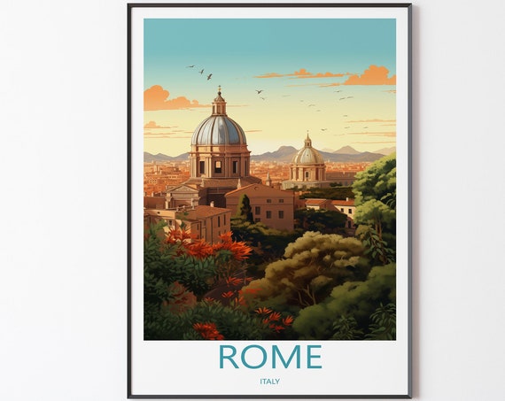 Rome Poster Wall Art Travel Print Illustration Italy Vintage Gift For Friends