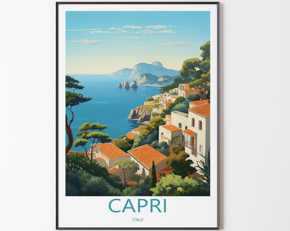 Capri Poster Wall Art Travel Print Illustration Italy Vintage Gift For Friends