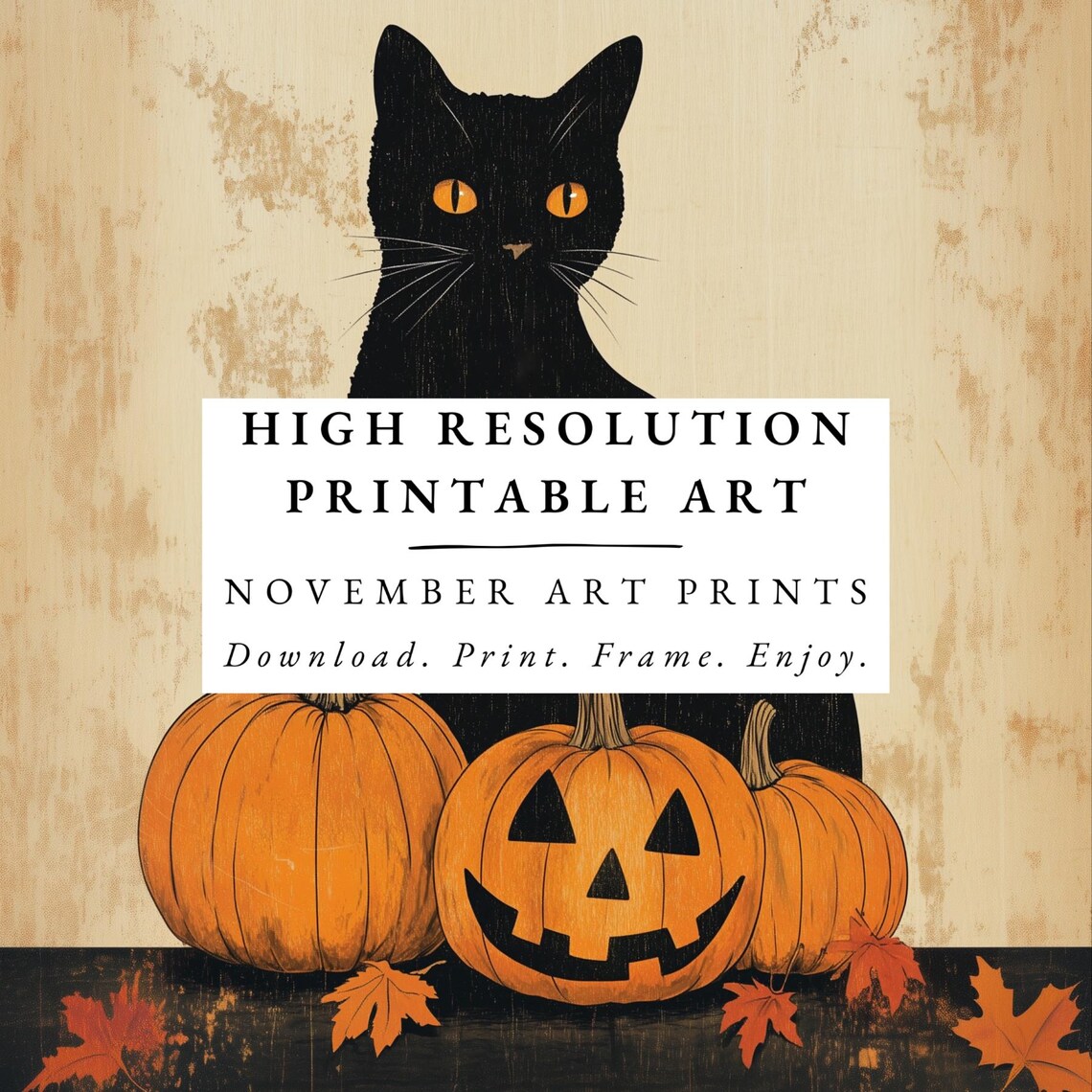 Black Cat with Amber Eyes Pumpkins and Jack O Lantern Halloween Poster - Image 4