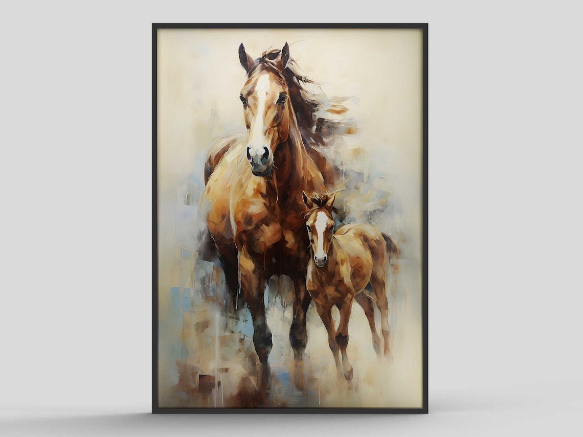Horse And Foal, Mid-Century Inspired Poster