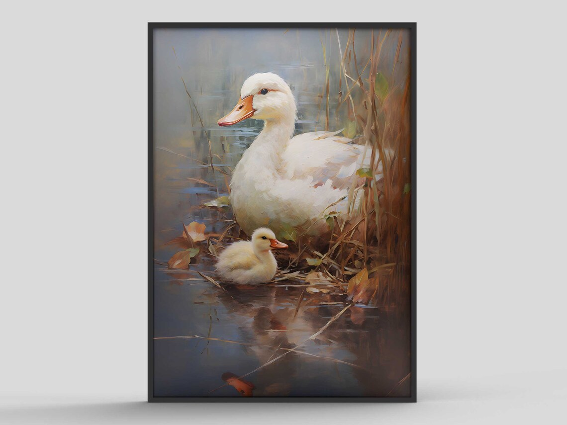 Duck And Ducklings Poster, Mid-Century Animal