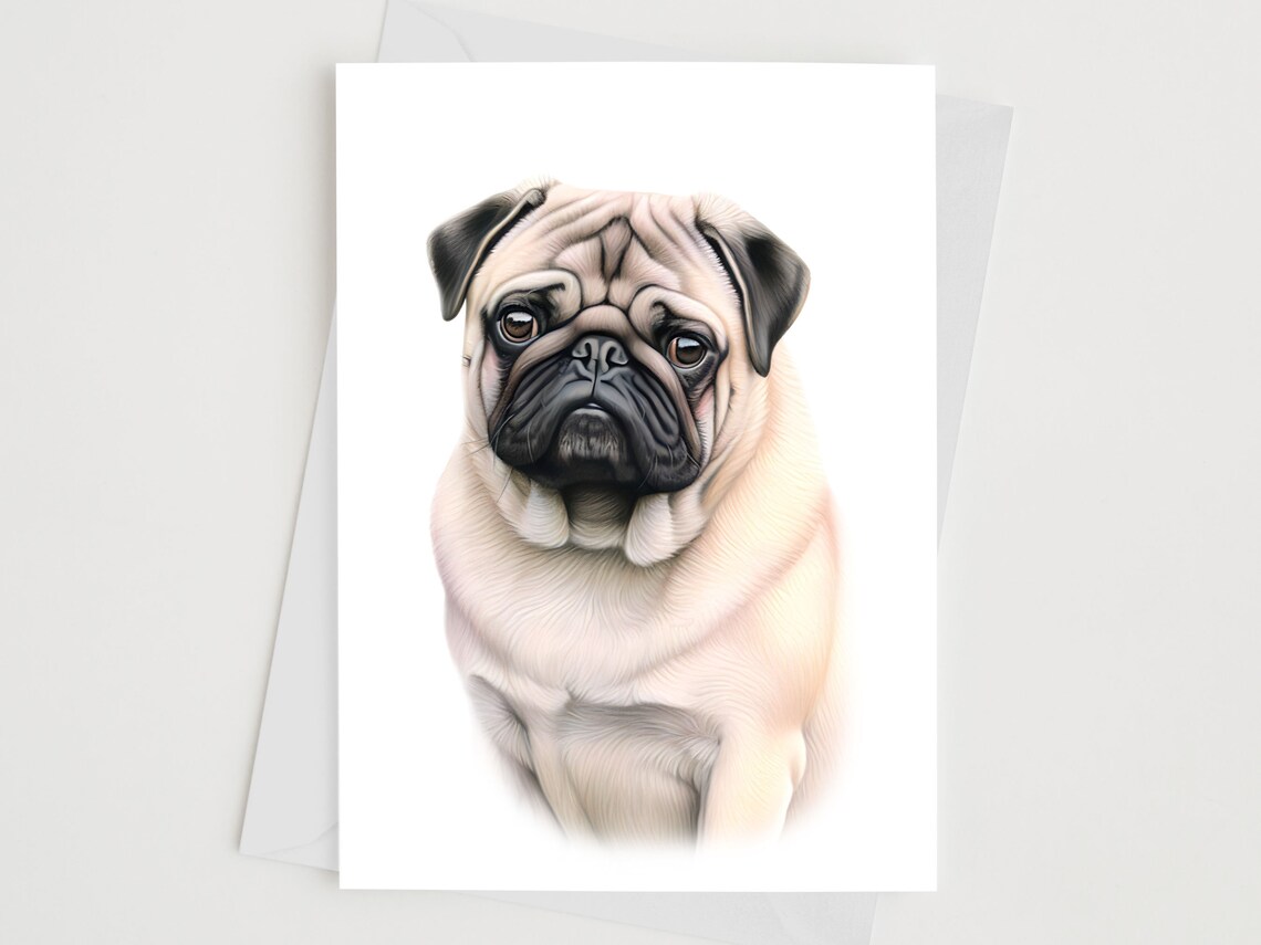 Pug Dog Pencil Portrait Art Poster With Wrinkled Face Close Up