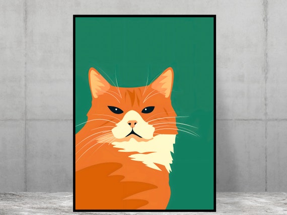 Ginger Cat Print Modern Minimal Art Home Poster Office Kitchen Quirky Animal