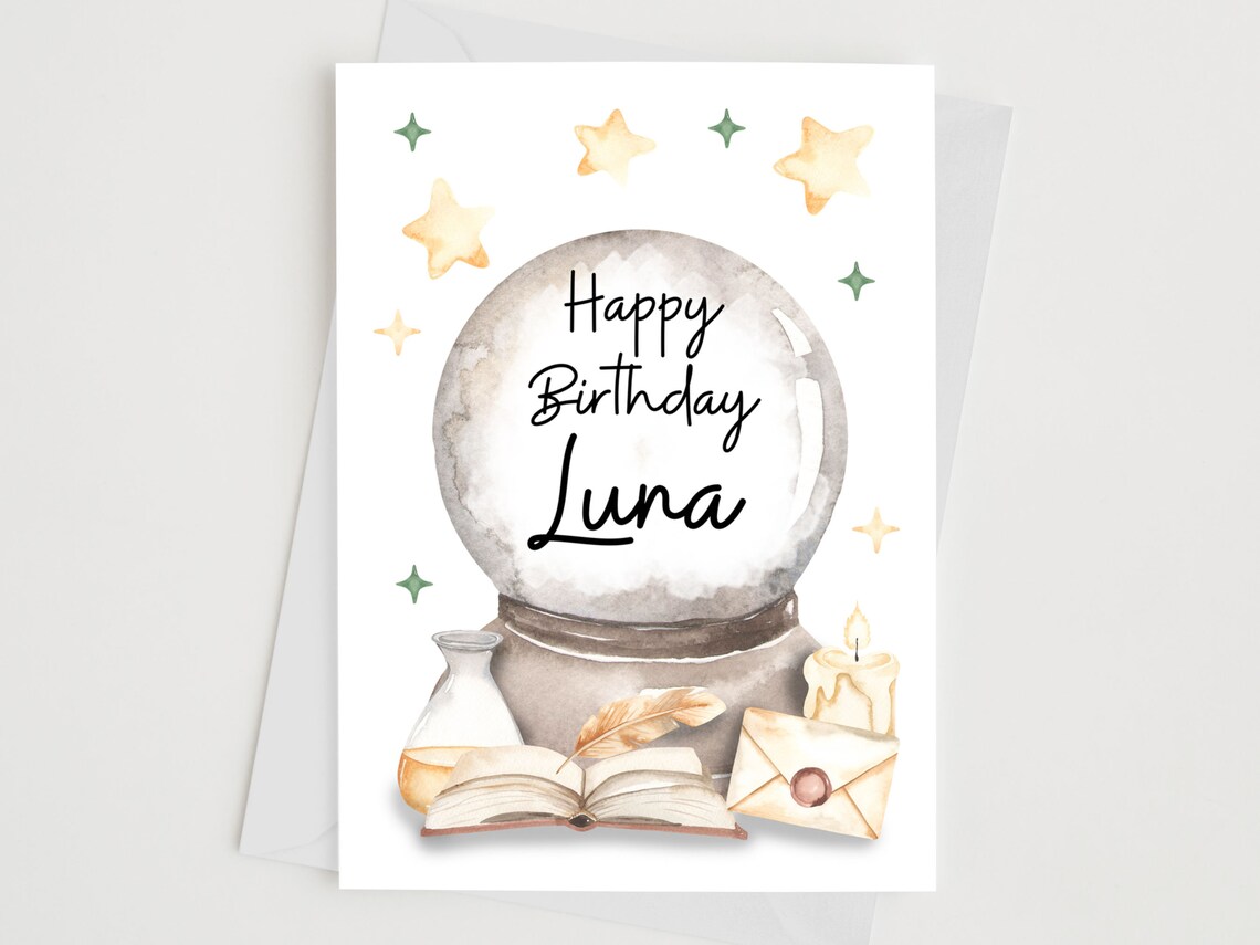 Happy Birthday Card, Personalised Wizard Witch Greeting