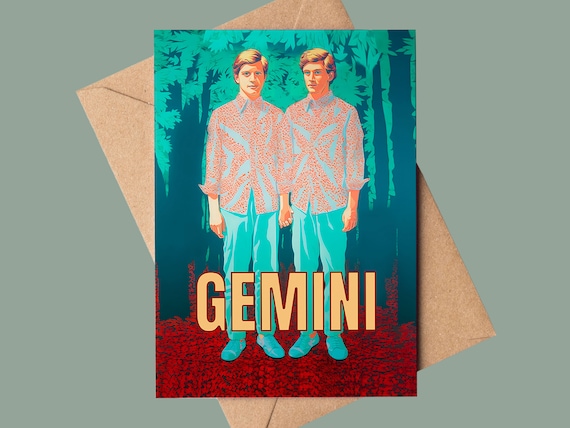 Gemini Zodiac Greeting Card Star Sign Art Birthday