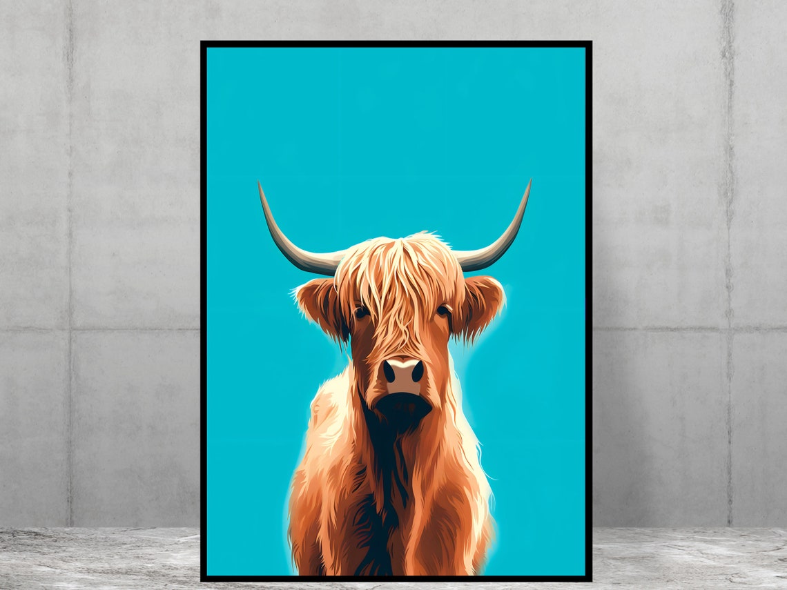 Highland Cow Modern Minimal Art Print Home Poster Office Kitchen Quirky Animal