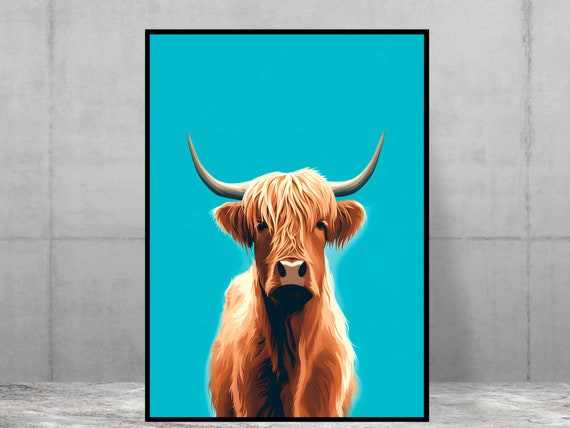 Highland Cow Modern Minimal Art Print Home Poster Office Kitchen Quirky Animal