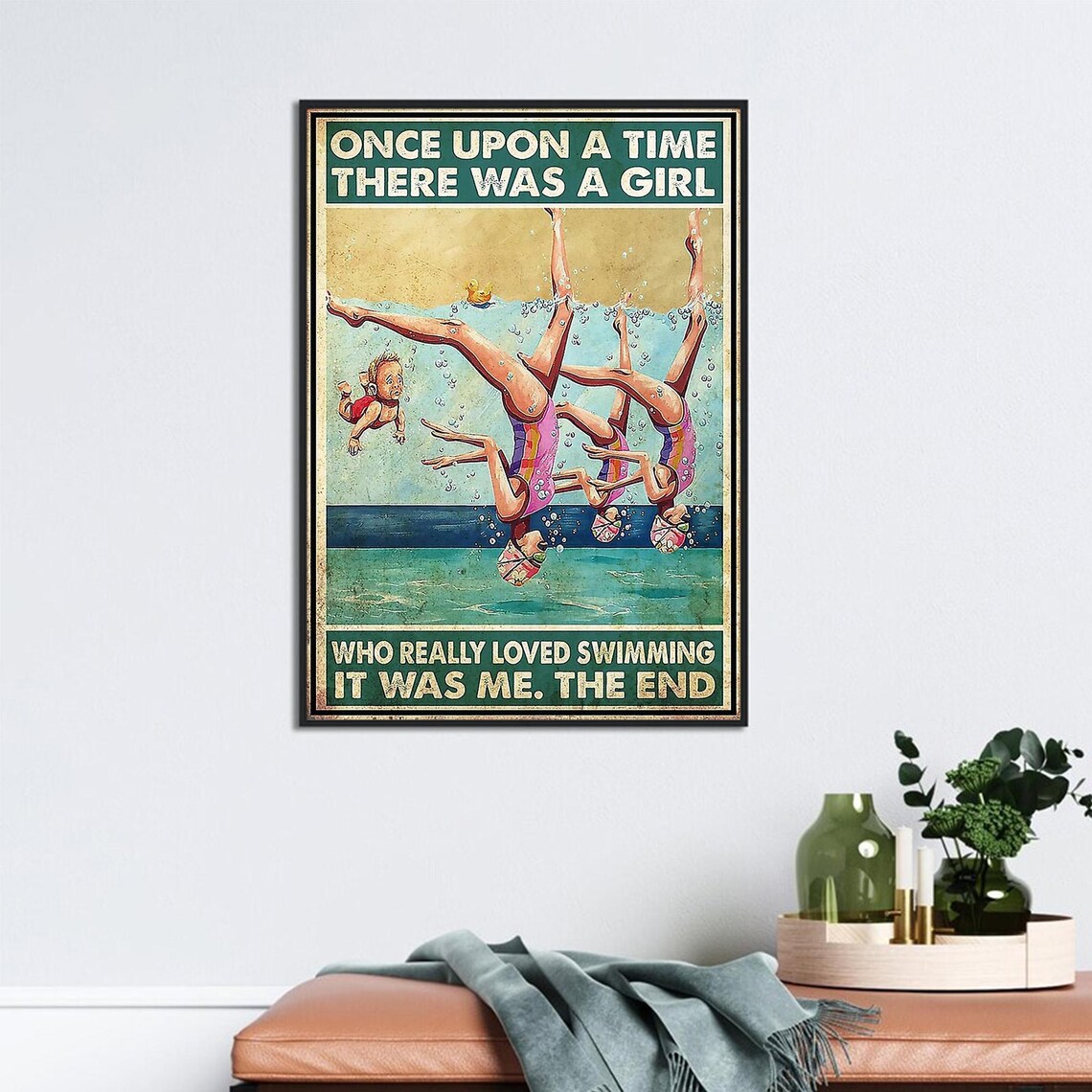 Storybook Swimmer Girl Who Really Loved Swimming Vintage Poster - Image 2