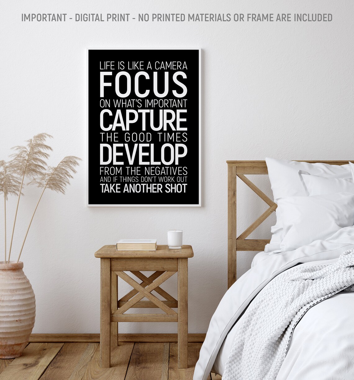 Life Is Like A Camera White On Black Background Quote Poster - Image 2