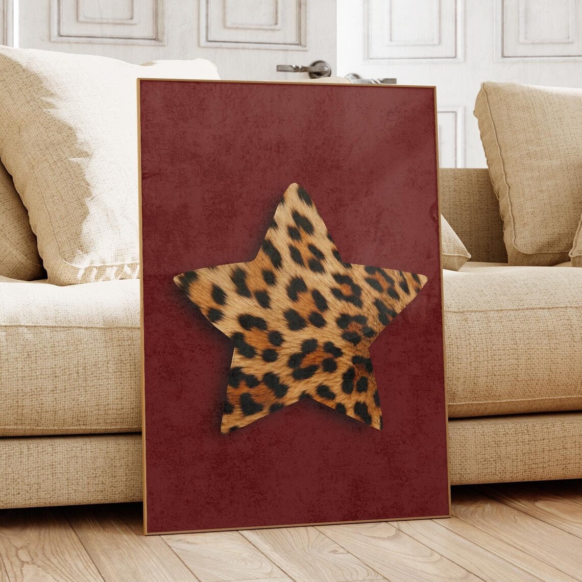 Retro Hand Drawn Star Wall Art Vintage Leopard Print Trendy Decor