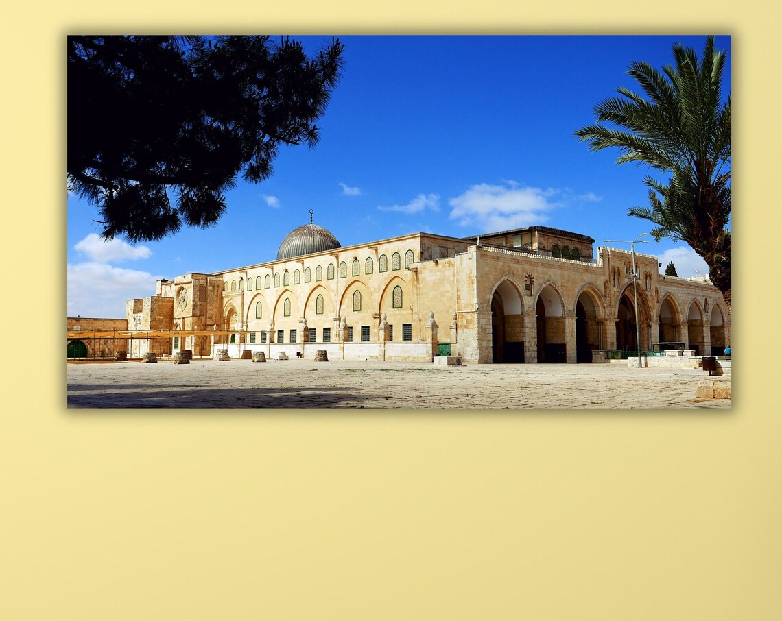 Al Aqsa Mosque Jerusalem Grey Dome Courtyard Historic Photo Poster