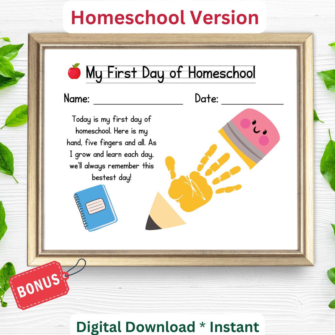 My First Day Of Homeschool Handprint Pencil Poem Keepsake Craft Poster