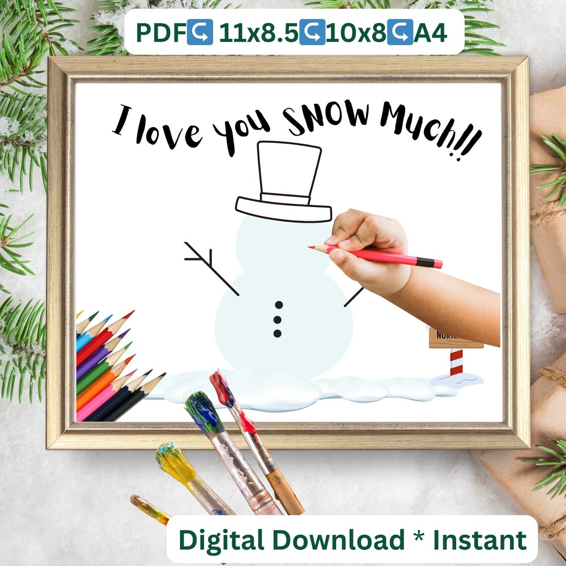 I Love You Snow Much Snowman Handprint Art Christmas Craft Poster - Image 2