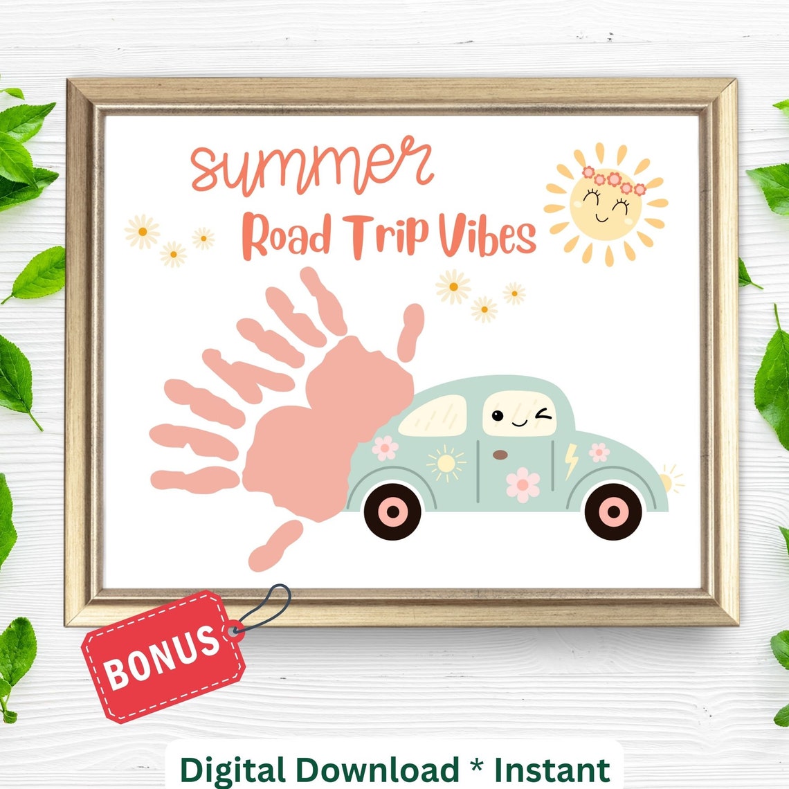 Summer Road Trip Vibes Groovy Car Handprint Craft Keepsake Poster