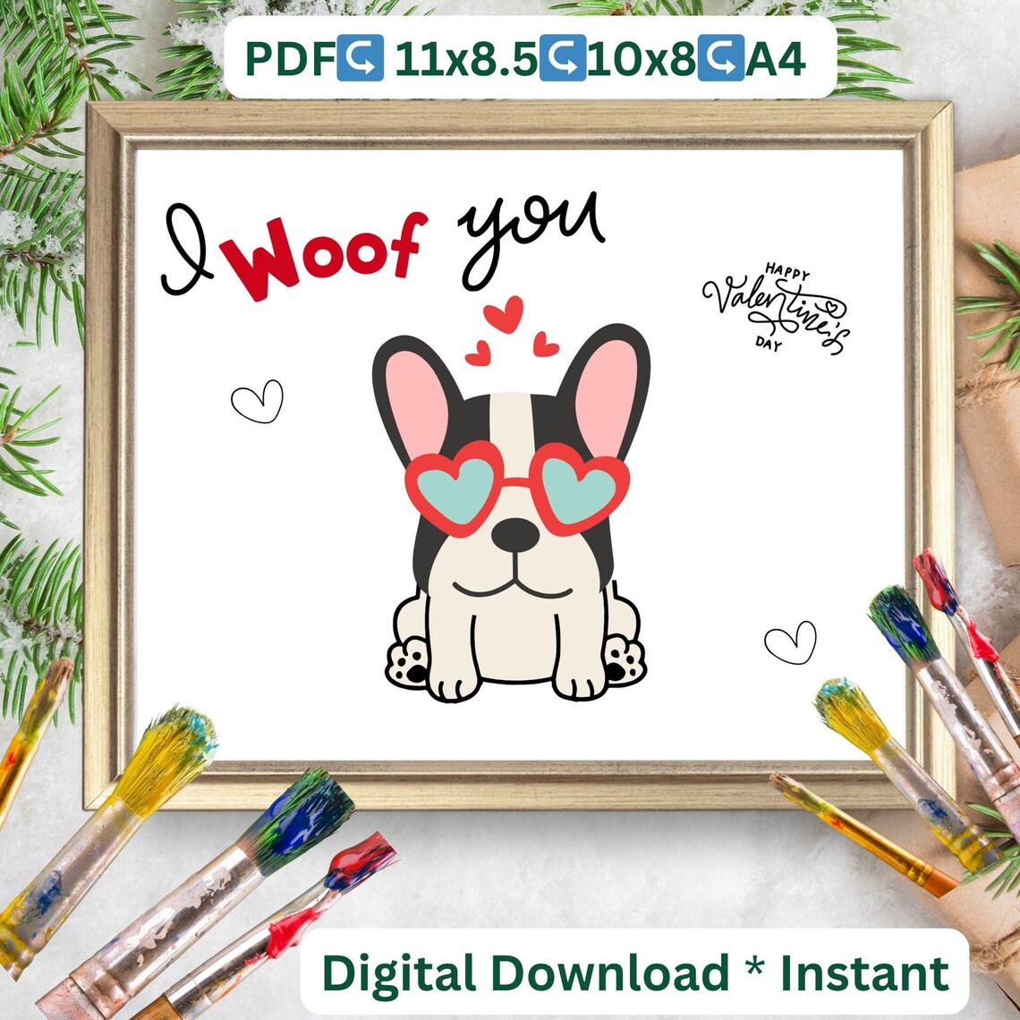 I Woof You Cute Dog Footprint Craft Valentine Keepsake Gift Poster - Image 2