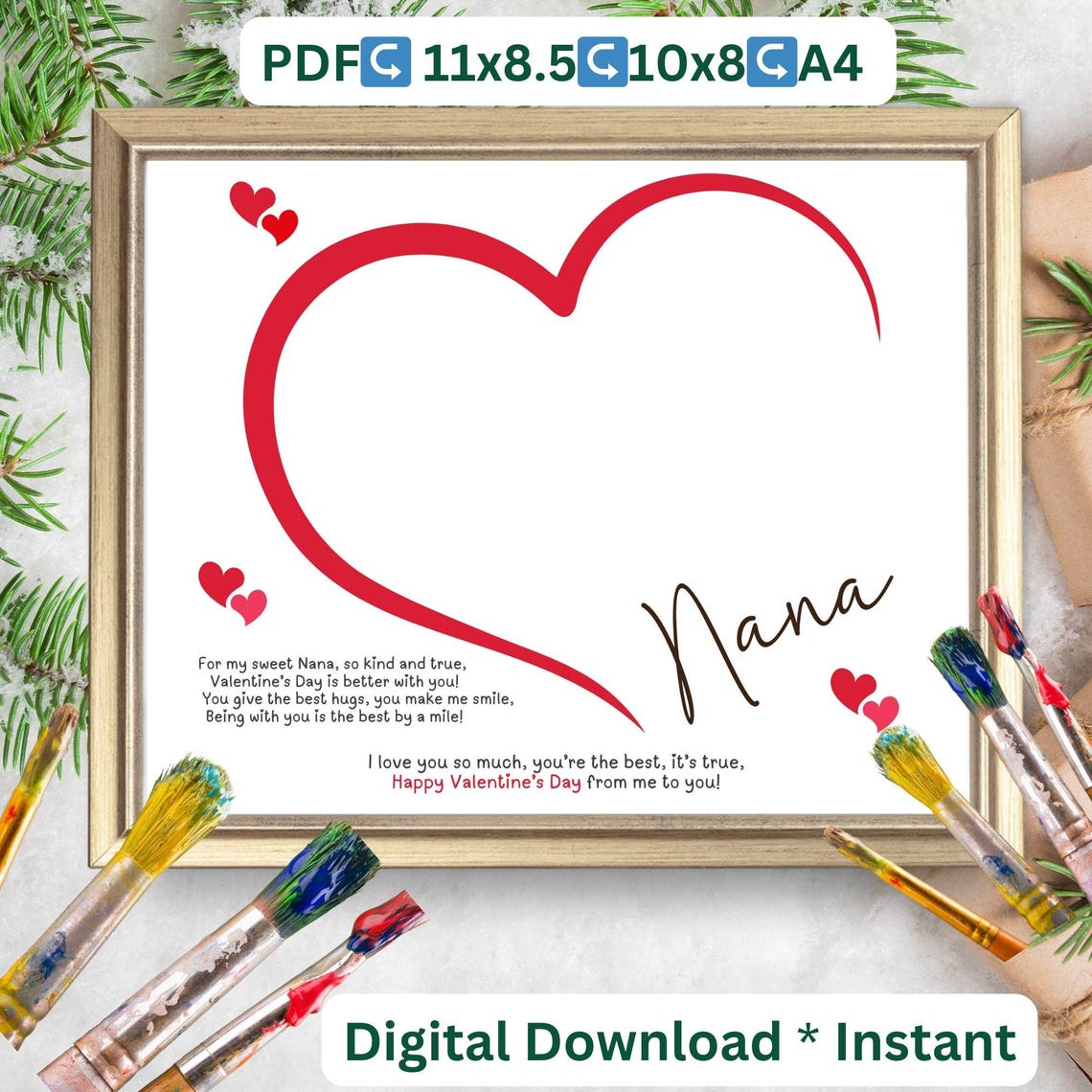 Sweet Nana Valentine Heart Handprint Poem Craft Keepsake Gift Poster - Image 2
