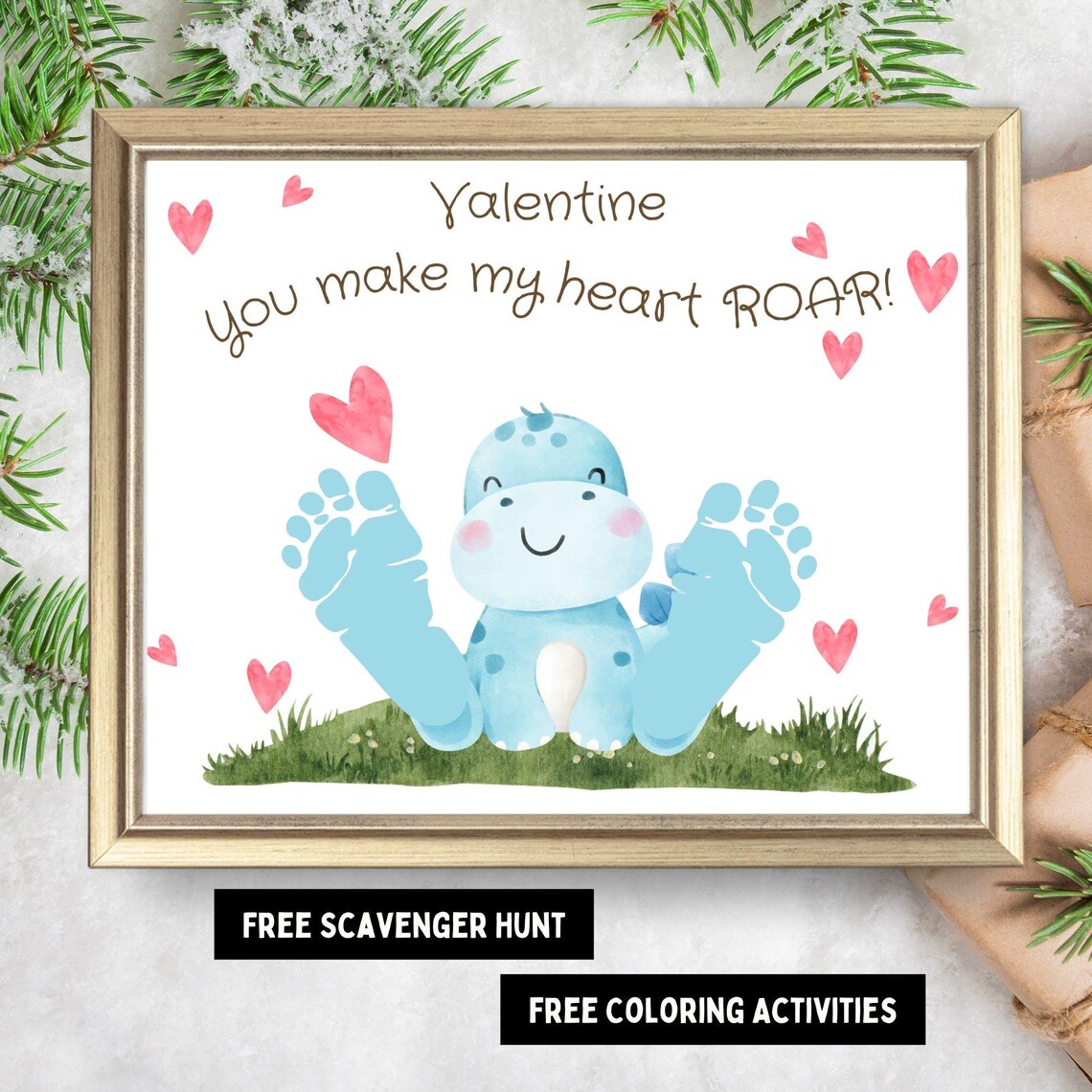 Valentine Dinosaur Handprint Art, Preschool Keepsake Print
