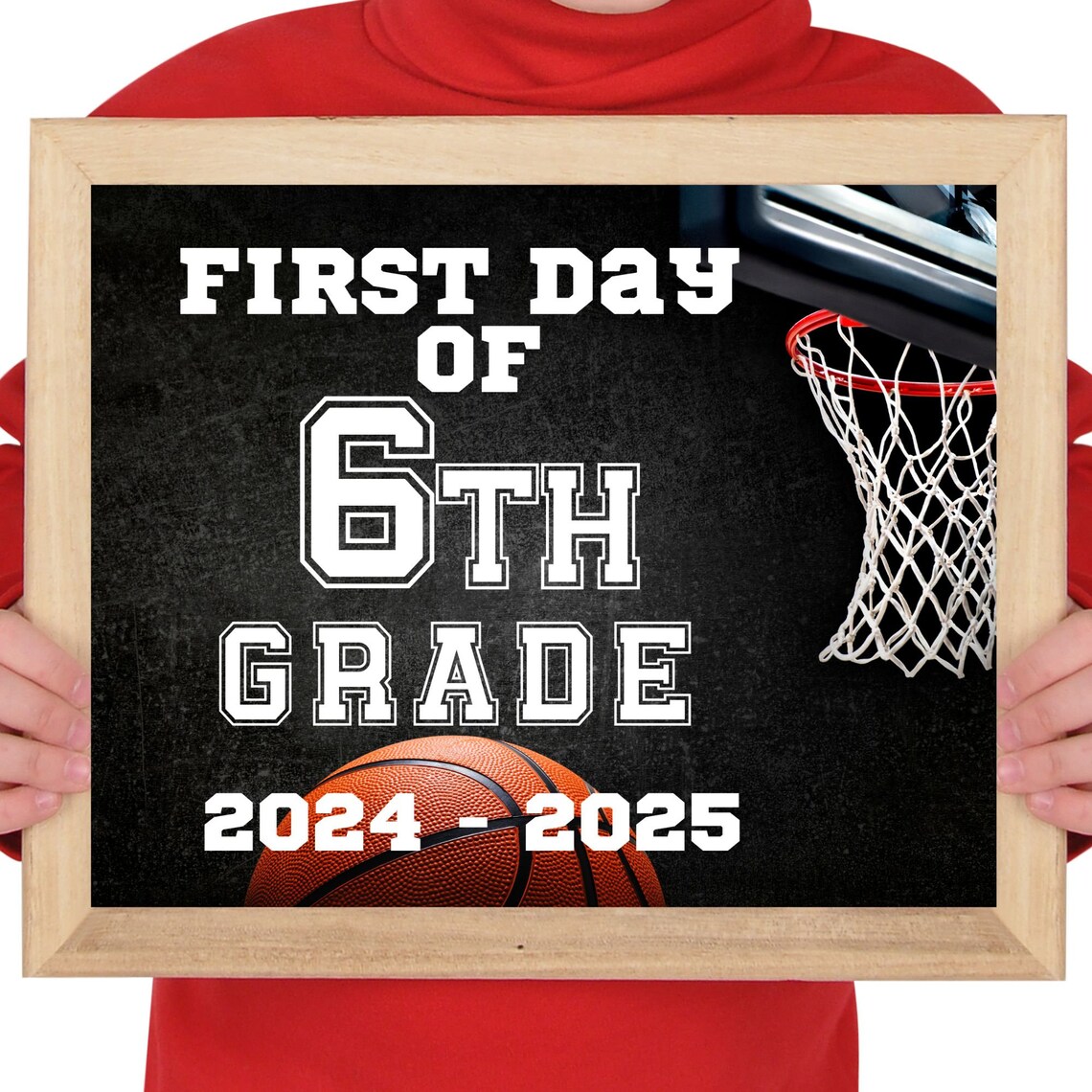 First Day of 6th Grade Basketball Sign, Sports Art Print - Image 2