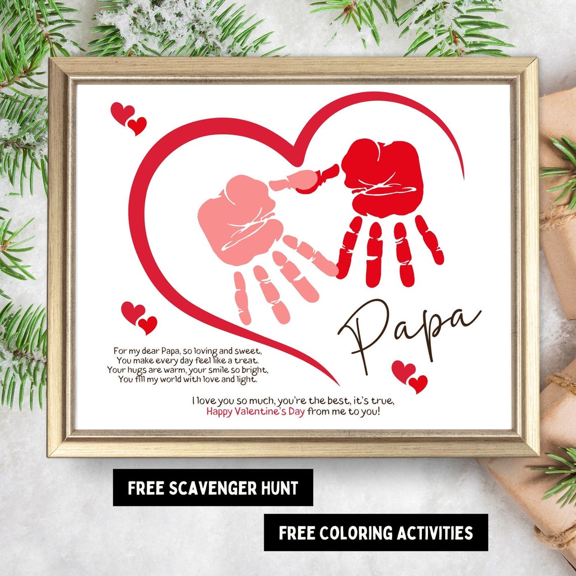 Sweet Papa Valentine Heart Handprint Poem Craft Keepsake Gift Poster