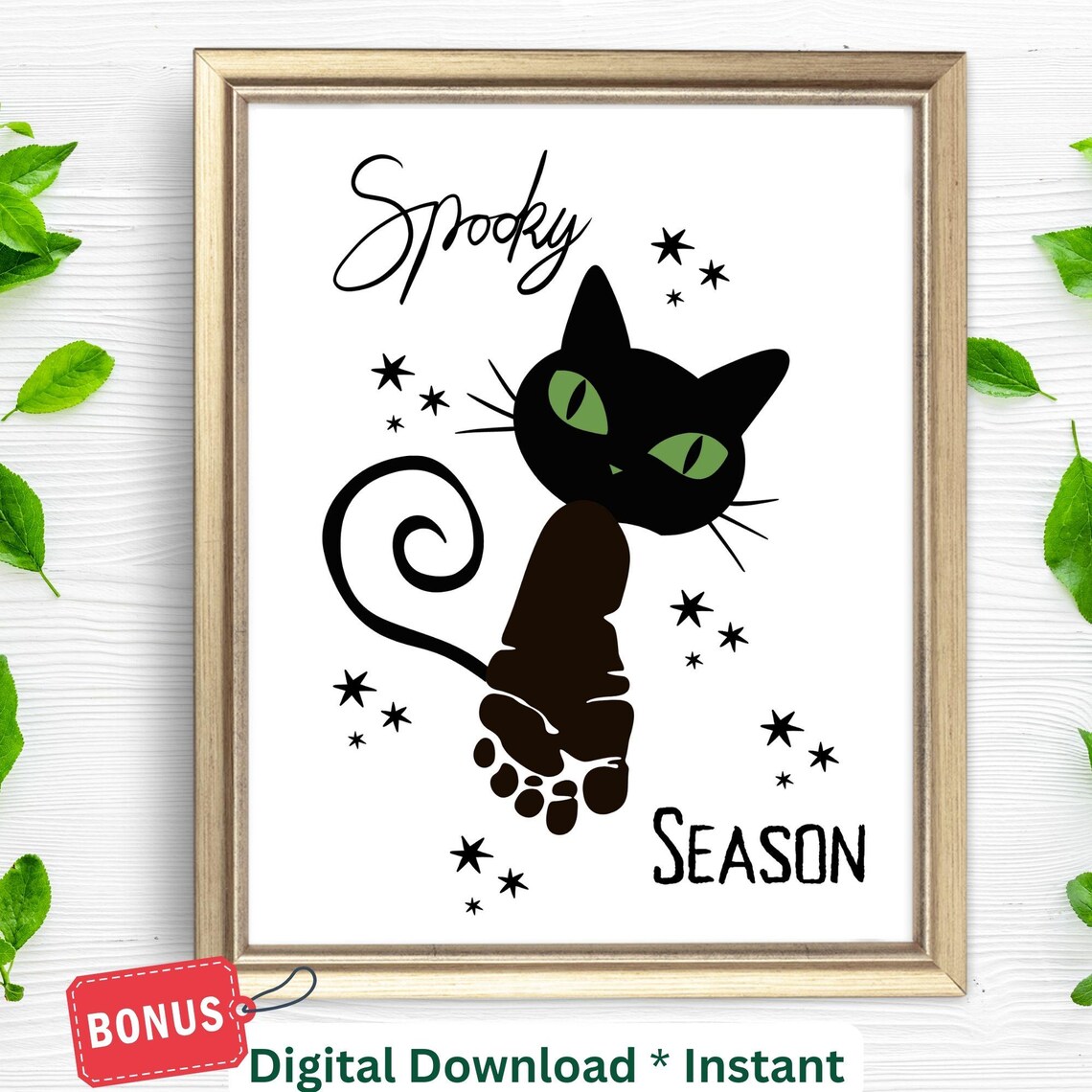 Halloween Footprint Black Cat Kids Craft Art Print