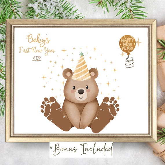 New Year Footprint Keepsake Art Print, Holiday Craft