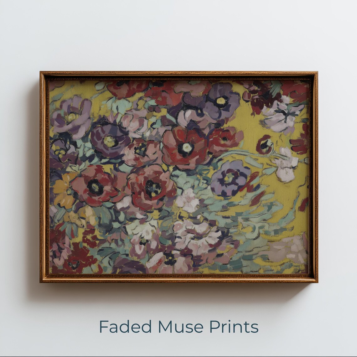 Bold Fauvist Floral Bouquet Mustard Yellow Expressionist Flower Poster