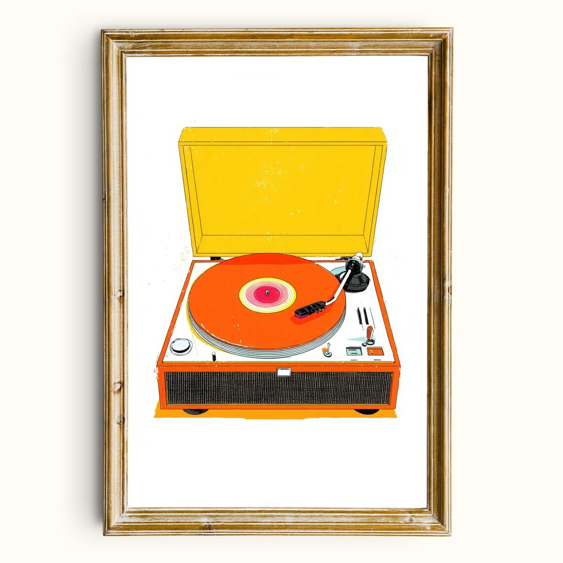 Vintage Turntable Orange Record Player Retro Music Art Poster