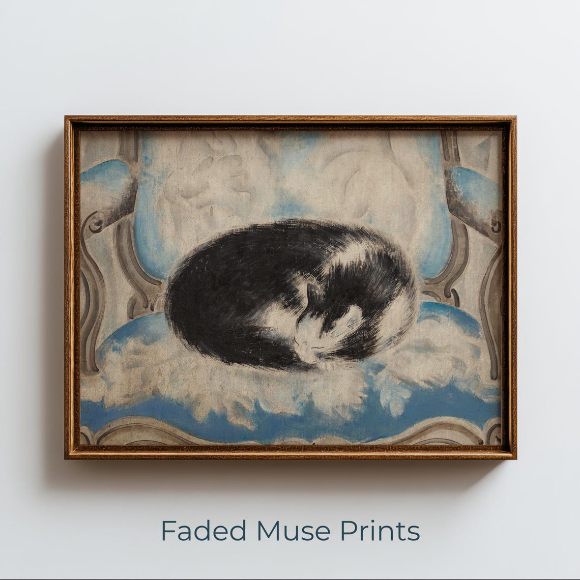 Vintage Sleeping Cat Sketch Cozy Cottagecore Wall Art Digital Download 802