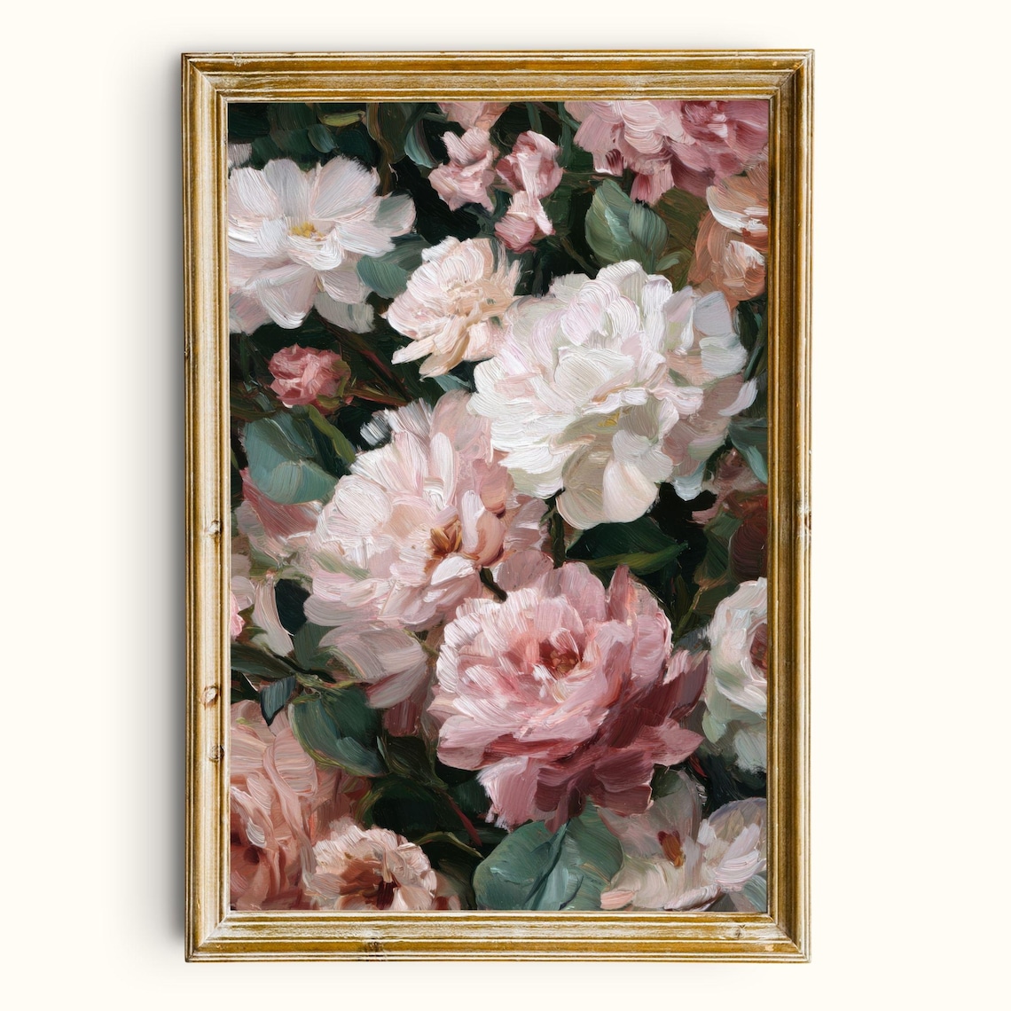 Blush Pink Peony Flowers Botanical Oil Painting Vintage Floral Poster