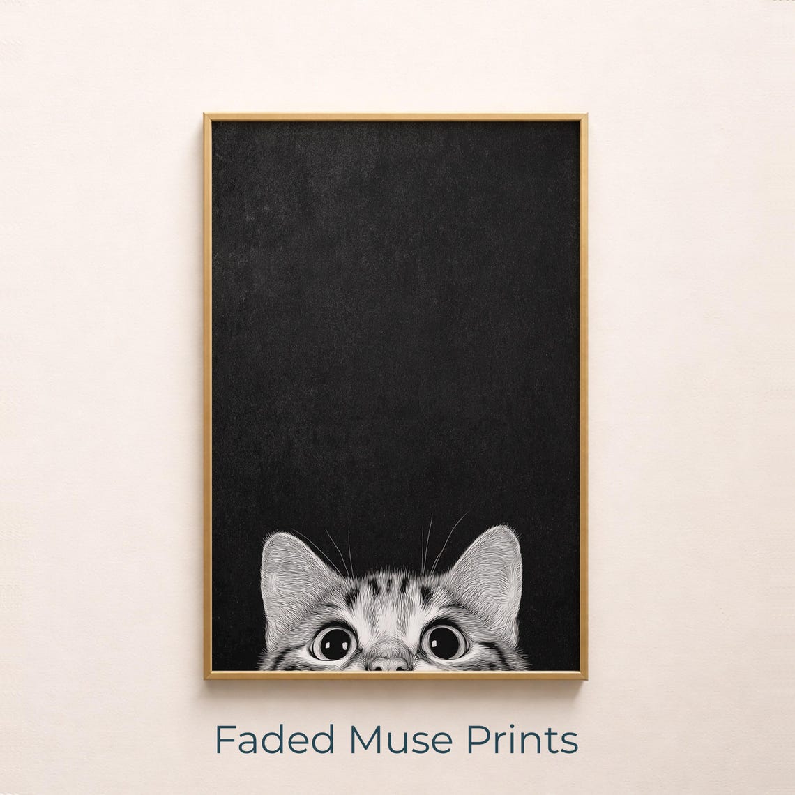 Curious Cat Peeking Minimalist Sketch Art Playful Modern Decor Digital Download 662